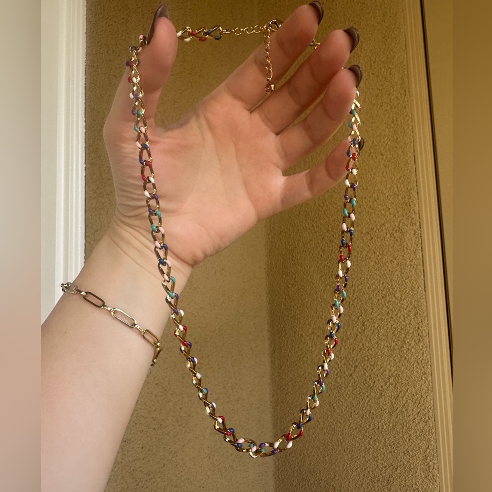 Multicolor Gold Chain Necklace - Picture 3 of 5